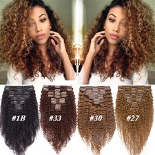 Clip In Afro Kinky Curly Real Virgin Human Hair Extensions Thick Double Weft USA