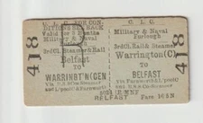 Railway Ticket CLC Warrington Central to Belfast 3rd Military Furlough Edmondson