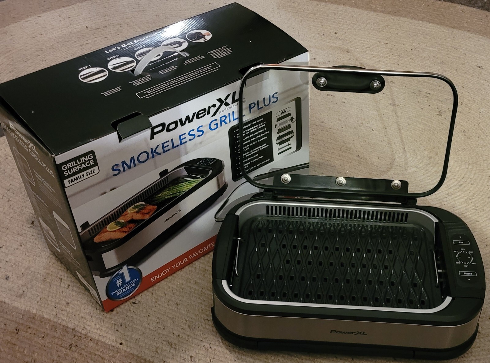PowerXL Smokeless Indoor Grill Plus With Hinged Glass Lid Open Box, Unused 752356830380 eBay