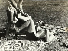 1970s Vintage Photo – Affectionate Shirtless Men in Trunks Loving Pose