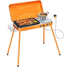 2-in-1 Gas Camping Stove with Detachable Legs Portable Propane Grill, 20000 BTU