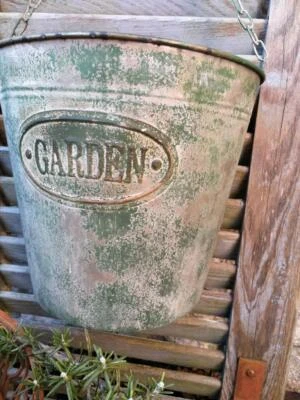 Zinco PORTA VASI VASO FIORI VASO CON MANIGLIE Shabby Nostalgia Secchio Articoli