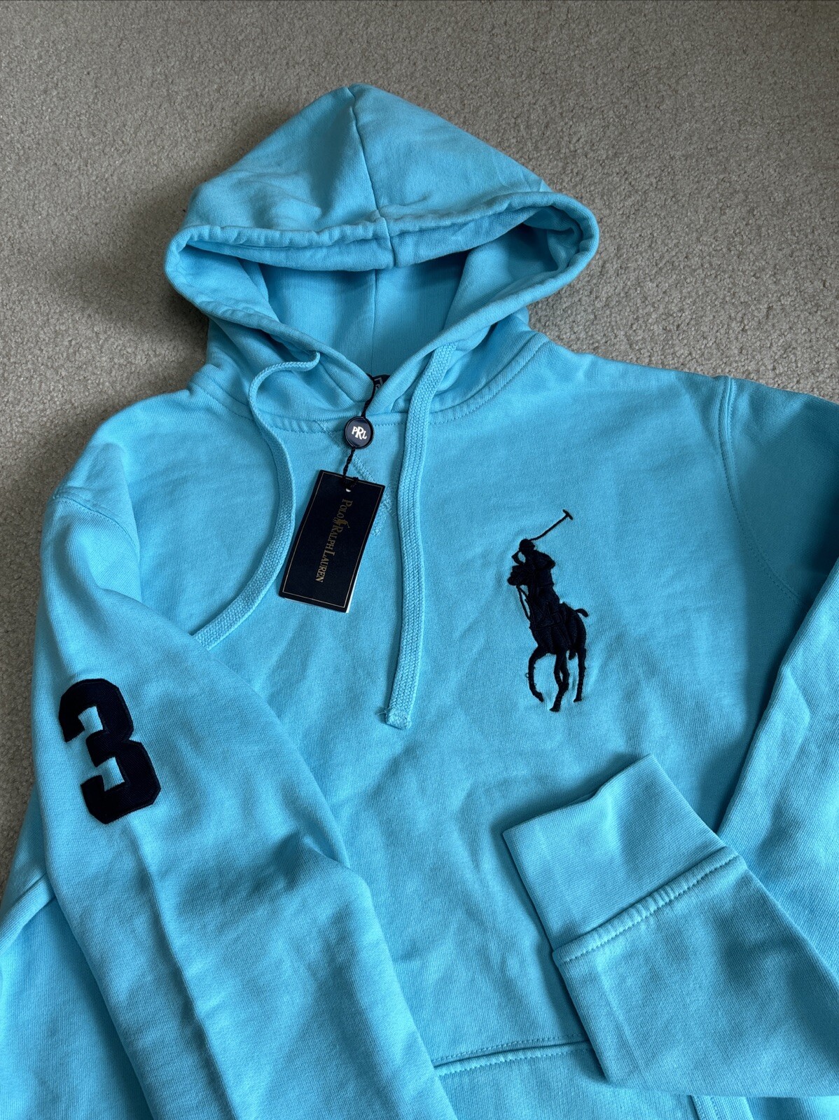 Felpa con cappuccio Polo Ralph Lauren da uomo grande pony spiaggia blu taglia M