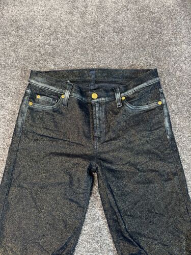 Pantalones de mezclilla para mujer ajustados rectos brillantes dorados elásticos 7 para toda la humanidad W29 L30 - Imagen 4 de 12