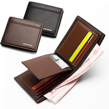 Mens Leather Thin Wallet Credit Id Card Holder Bifold Purse Coin Pocket Billfold