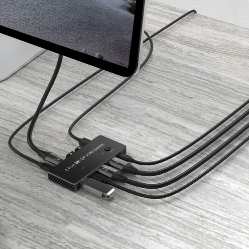 2 Port 8K DisplayPort KVM Switch DP Split Screen Converter USB3.0 for PC Laptop - Picture 3 of 11