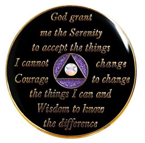 AA Recovery Medallion - Timeless Bling Crystalized on Purple Glitter - Picture 3 of 3
