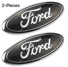 BLACK & CHROME 2005-2014 Ford F150 FRONT GRILLE/ TAILGATE 9 inch Oval Emblem 2PC