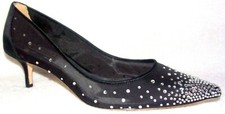NIB Badgley Mischka Felicity Black Satin Crystal Embellished Pumps 6.5 M