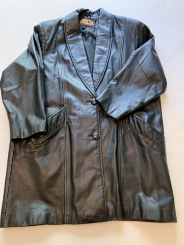 vintage womens leather coat black GIII - image 1