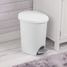 Plastic Ultra Step on Bathroom Trash Can Hands-Free Wastebasket 2.6 Gal Garbage
