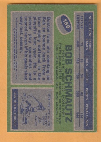 Bob Schmautz Boston Bruins 1976-77 Topps #189 - Imagen 2 de 2
