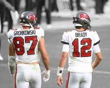 Póster foco fotográfico 8x10 de los Tampa Bay Buccaneers Tom Brady y ROB GRONKOWSKI