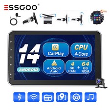 Single DIN 10" Rotatable Screen Android 14 Carplay Car Stereo GPS 4+64G AHD Cam