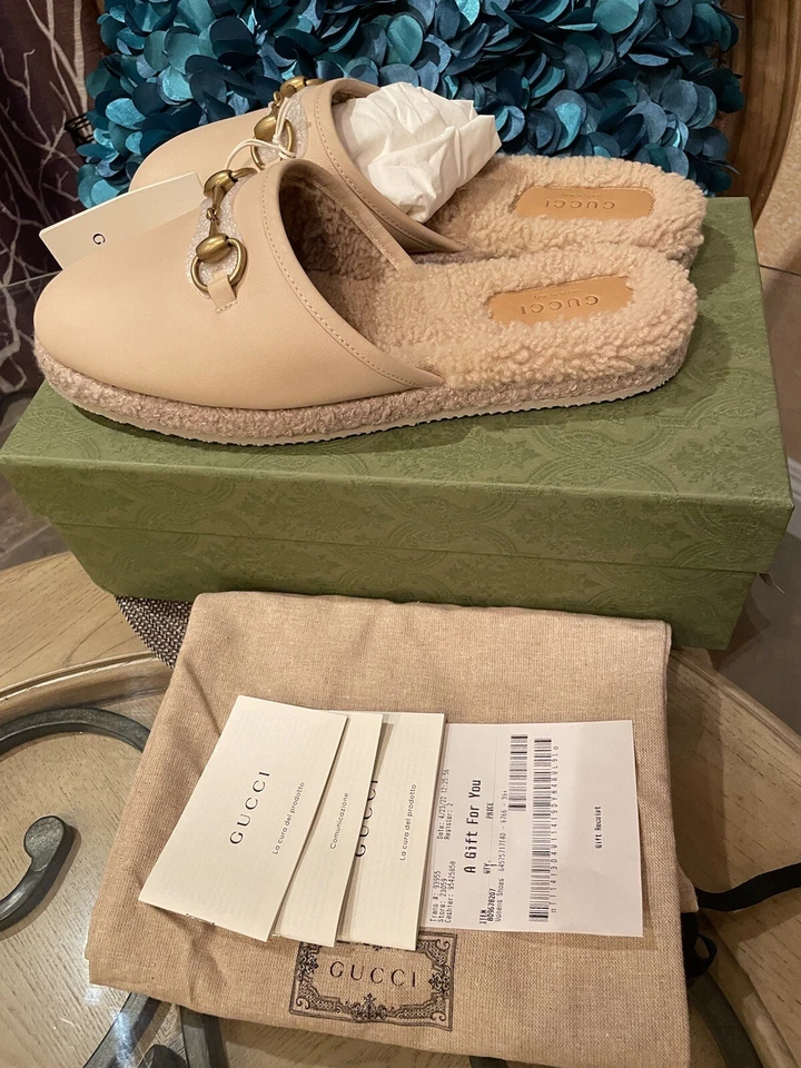 Новый в коробке GUCCI HORSEBIT FRIA SHEARLING мулы, эспадрильи, плоскостях горки EUR-39,5/US 9