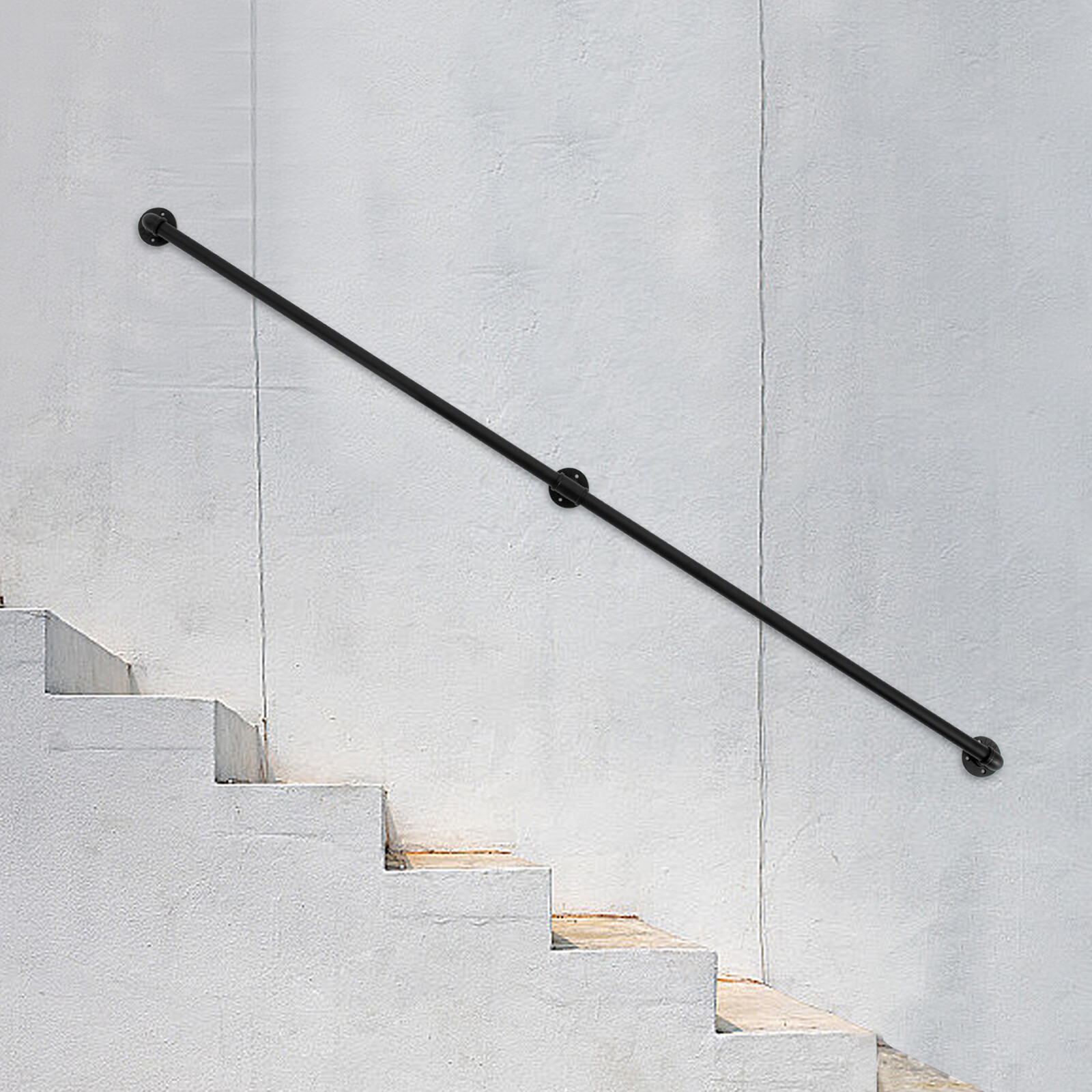 7 Ft for In/Outdoor Black Modern Handrail Stair Railing Hand Rail Wall-mounted