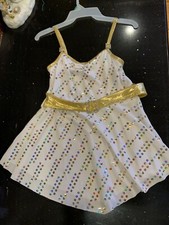 A Wish Come True White Dance Costume Gold Sequin Trim Rhinestone XLC Tap Jazz