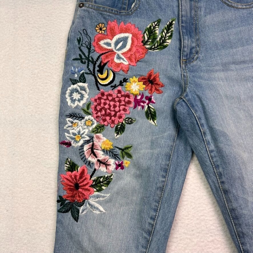 Alice + Olivia AO.LA Jeans Womens 24 Floral Embroidered High Alice + Olivia AO.LA Jeans Womens 24 Floral Embroidered High