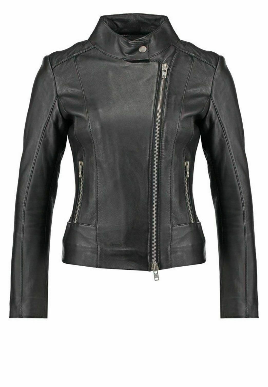 Real Leather Biker Jacket Motorcycle Women's Black Modern Design Soft Lambskin image 2