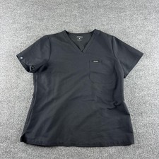 Jaanuu Scrub Shirt Womens L Black V Neck Pocket Medical Nursing Uniform Top