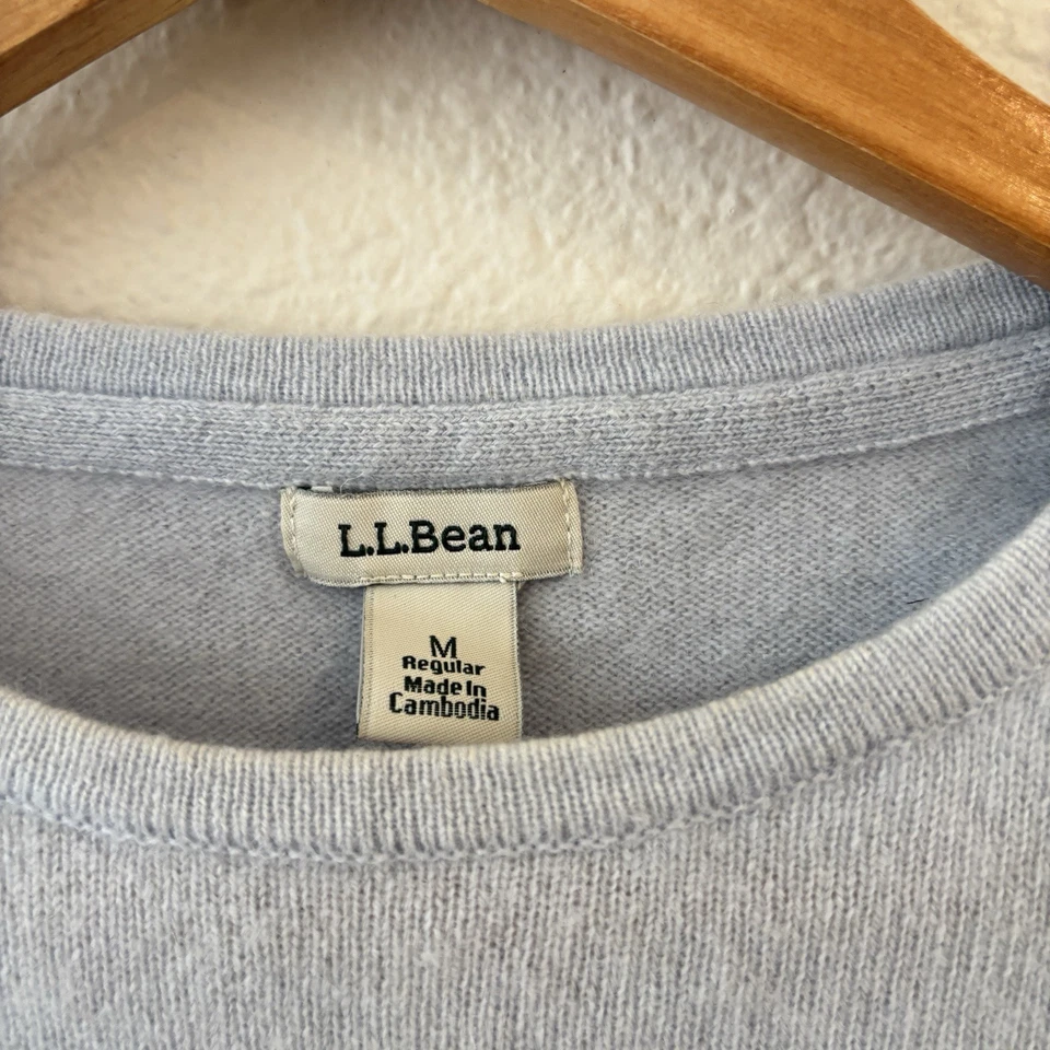 L.L. Suéter de cuello redondo clásico de cachemir azul frijol para mujer talla M dinero antiguo preppy Foto 2 de 4