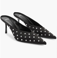 MANGO BLACK CRYSTAL RHINESTONE POINTED TOE MULE PUMPS HIGH HEELS SHOES 37 6.5