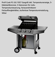 Gasgrill ProfiCook, 3 Brenner, 2 Grillroste aus Gusseisen für Balkon und Garten