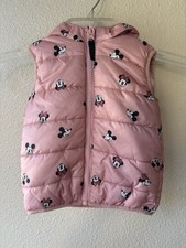 H M Disney Mickey/Minnie Mouse Pink Puffer Vest with Detachable hood 9-12 Months