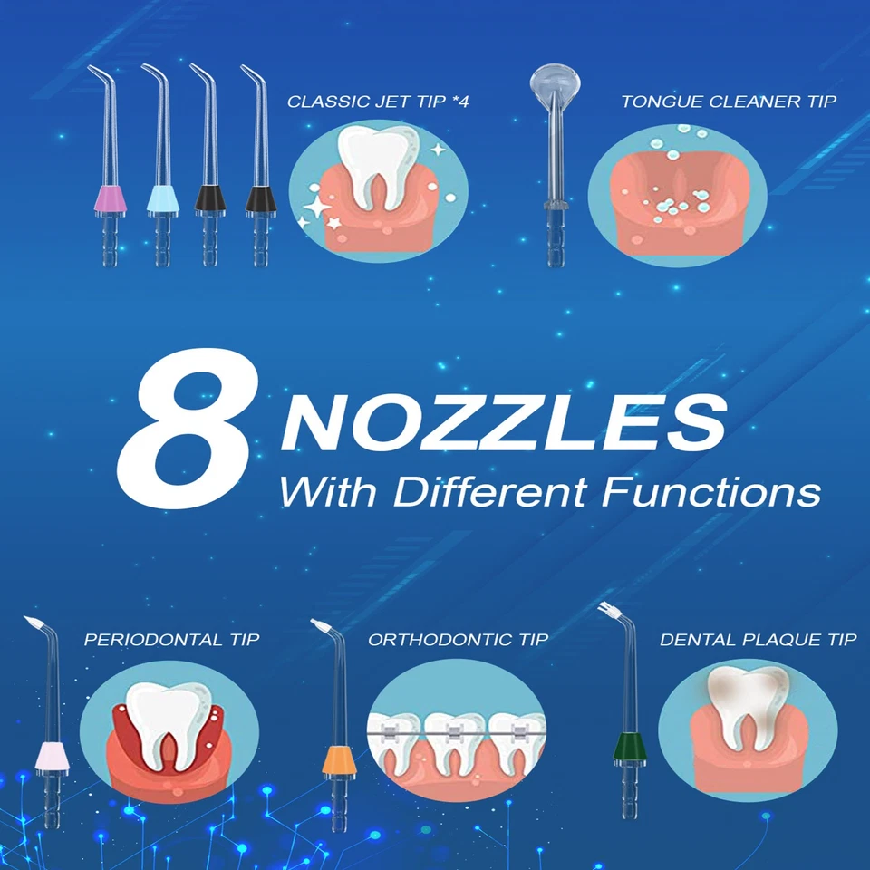 MySmile 350 ml irrigador oral inalámbrico portátil con hilo dental de agua 5 modos 8 puntas de chorro Foto 4 de 4