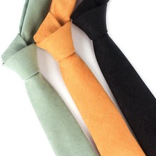 Men's Solid Plain Cotton Necktie Wedding Party Business Formal Work Neck Tie