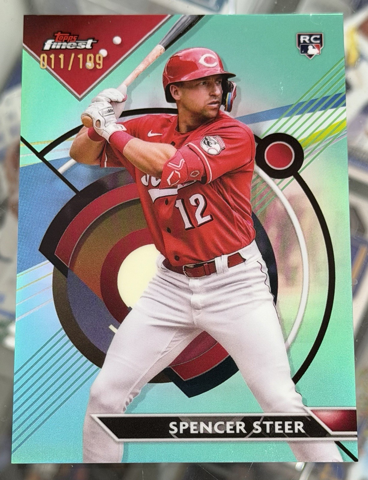 2023 Topps Finest SPENCER STEER RC Aqua Refractor 11/199 Cincinnati Reds