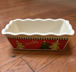 Ceramic Rectangular Butter Dish Red Christmas Tree