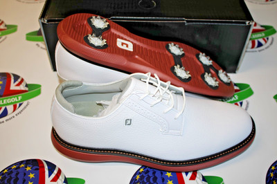Footjoy Traditions Blucher wasserdichte Golfschuhe mit Spikes weiß/Ziegelstein Größe 8 M