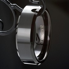 6/8mm Black Tungsten Polished Beveled Edge Wedding Band Ring Jewelry TW