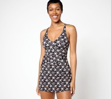 Denim  Co. Women's Plus Sz Swimsuit 20 Beach Regular V-Neck Black A634757