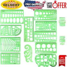 Portable 11PCS Drafting Stencils in Clear Green - Ideal for School & Office