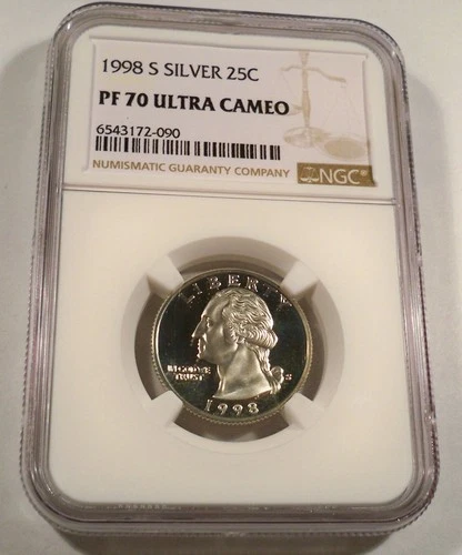 1998-S 25c SILVER NGC PF70UCAM WASHINGTON QUARTER PROOF ULTRA CAMEO PR 70 DC