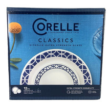 Corelle Cobalt Circles 16-Piece Vitrelle Glass Dinnerware Set (Service for 4) in Blue and White
