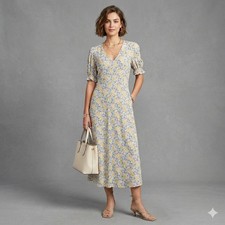 MNG Floral Maxi Dress Women's Size 4 Yellow Blue V-Neck