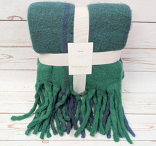 Threshold Navy Blue Hunter Green Woven Throw Blanket 50  x 60  Fringe New