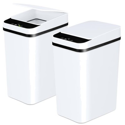 Sensor-Activated Bathroom Waste Bins 2 Pk White