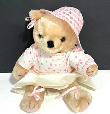 Jointed Teddy Bear Plush Stuffed Animal Toy Hat Necklace Dress with Pink Hearts