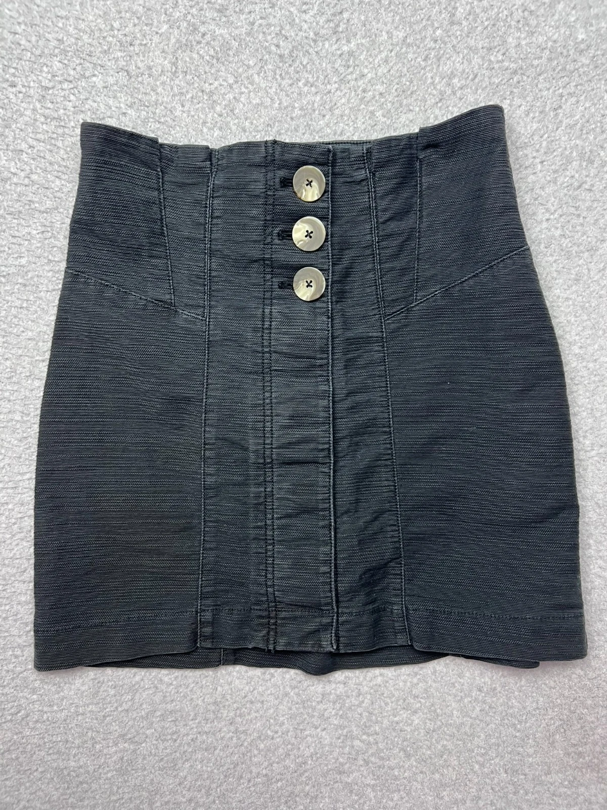 Free People Every Minute Every Hour Black High Waisted Button Front Mini Skirt 4