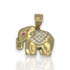 Elephant Cz Pendant - 10K Yellow Gold