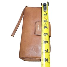 Fossil Logan Brown Leather Bifold Clutch Wris...