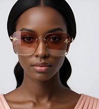 Women's Sunglasses Vintage Gradient Pink Lens Fashion Gold Frame Female Shades