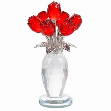 Crystal Red Rose Flower Figurine with Vase, Handmade Romantic Rose Gifts