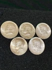 1964 Kennedy Half Dollar Silver Coins Lot of 5, 50C, Circulated, Uncertified