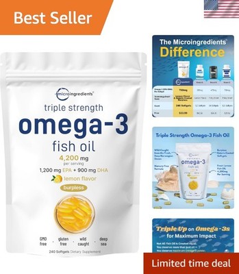 Burpless Triple Strength Omega-3 Fish Oil 240 Softgels   4200mg with Lemon