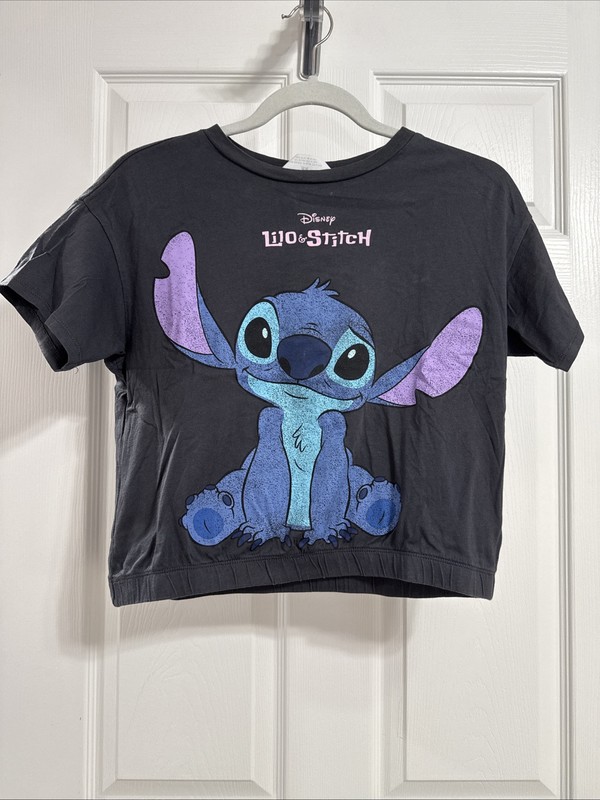 H&M X Disney Lilo & Stitch Girls T-Shirt Size US 16/18 Cropped Gray